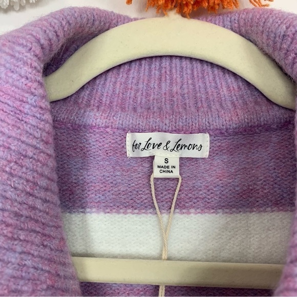 NWT For Love & Lemons Maud Boxy Crop Purple White Sweater Size Small - Picture 3 of 11